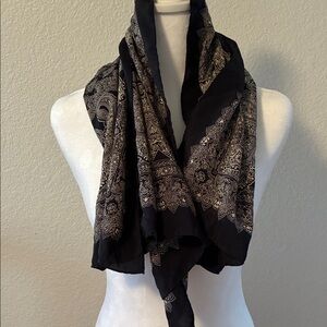 Nordstrom Black and White Ornate Silk Scarf